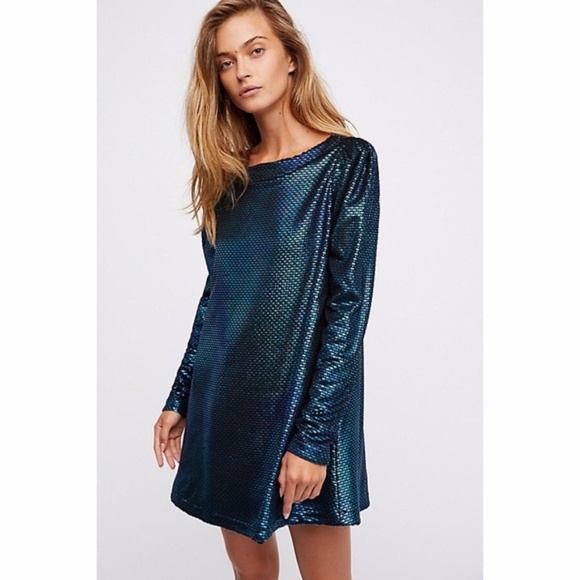 Free People Blue Metallic Diamonds Are Forever Dress XS Prom Mermaid - Picture 2 of 10
